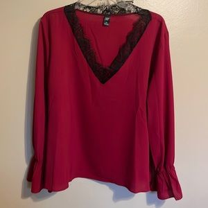Red chiffon lace shirt